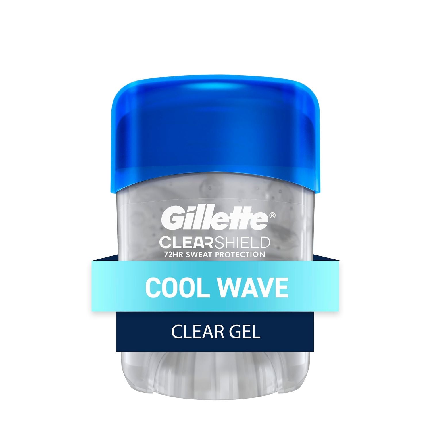 Gillette Clear Gel Antiperspirant Deodorant for Men in Cool Wave scent, 0.5 oz, with transparent gel formula.
