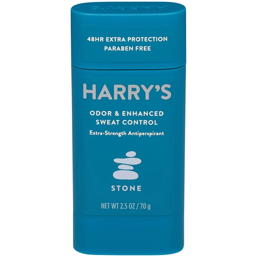 Harry's Stone Extra-Strength Antiperspirant Stick by Pasteur Pharmacy, 2.5 oz deodorant with stone scent and solid stick application.
