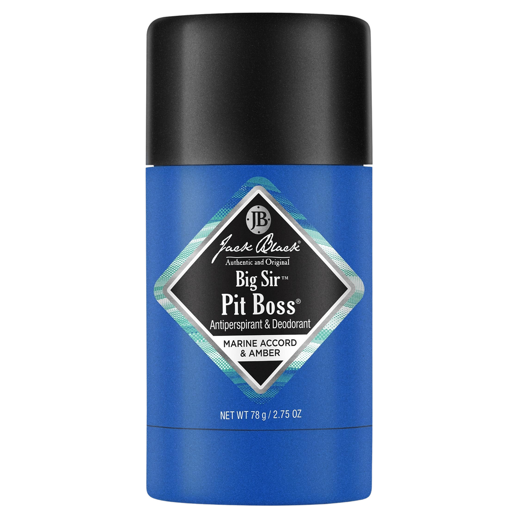 Jack Black Big Sir Pit Boss antiperspirant and deodorant stick in 2.75 oz container, natural men's grooming product.
