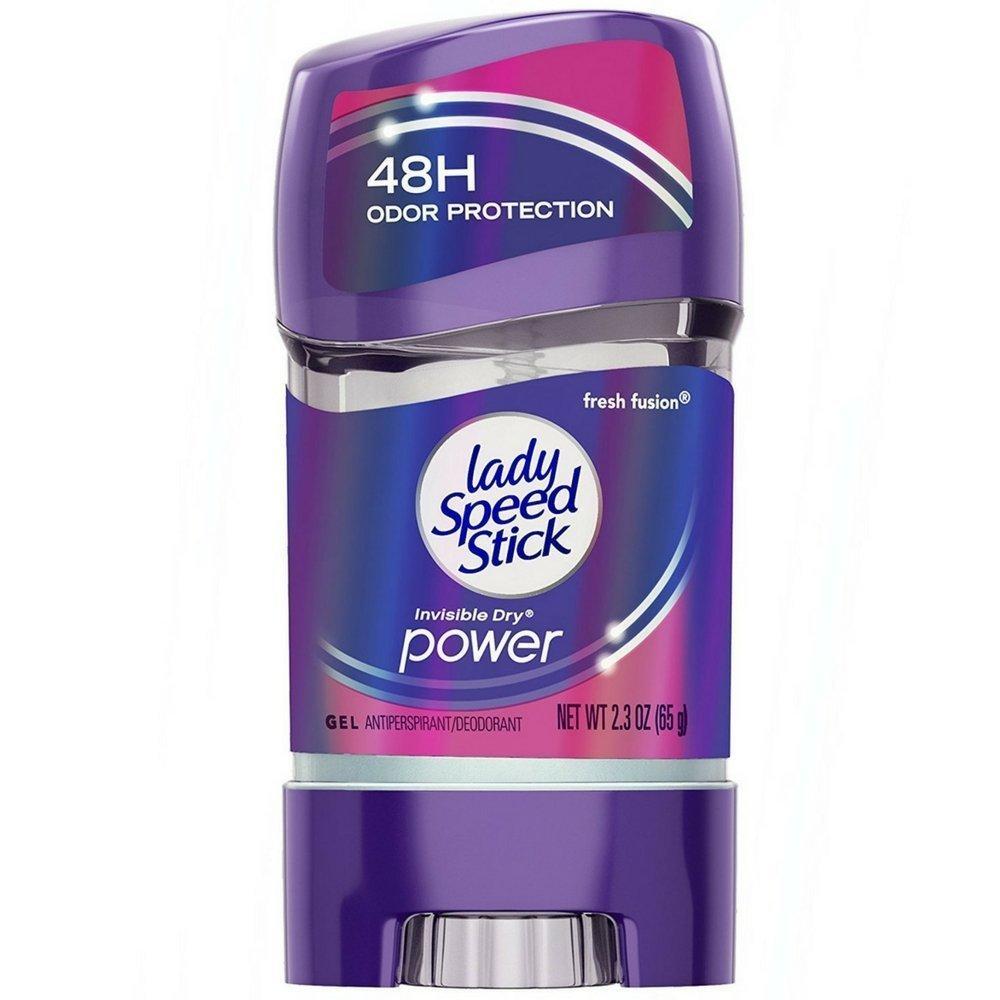 Lady Speed Stick Invisible Dry Gel deodorant by Pasteur Pharmacy in Fresh Fusion scent, showing the blue gel stick with packaging.
