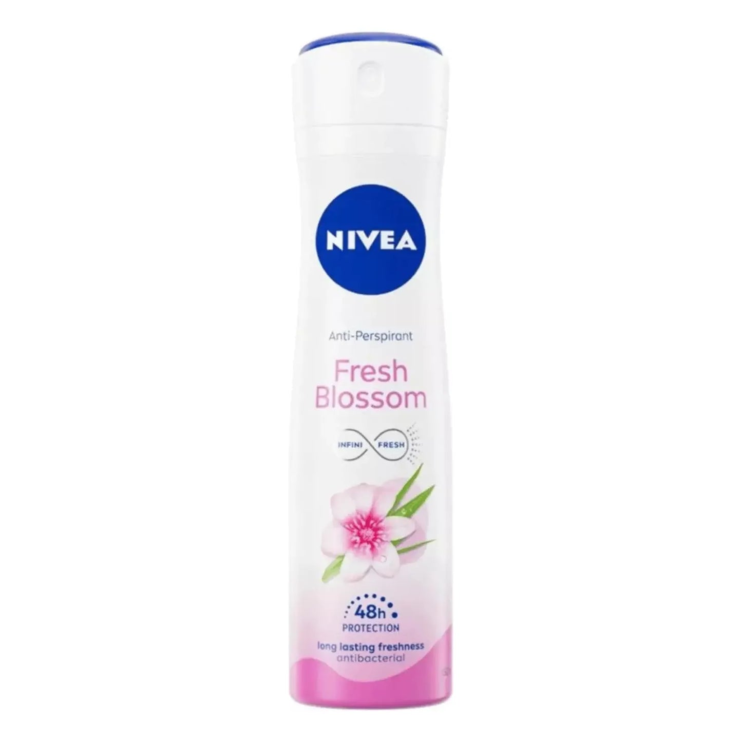 Nivea Fresh Blossom 48h anti-perspirant deodorant in 150ml spray bottle, featuring floral scent and fresh packaging.