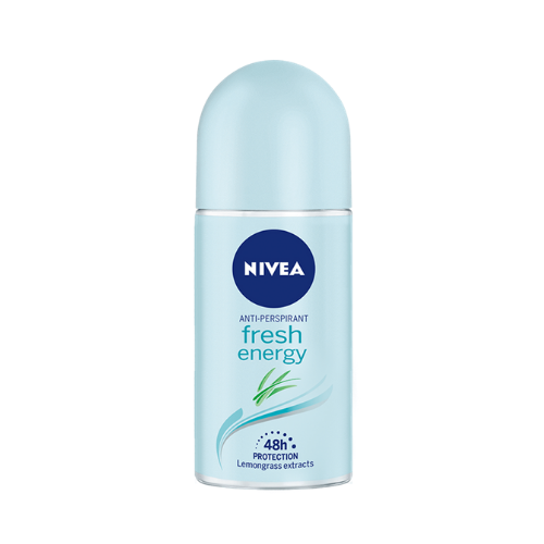 Nivea Fresh Energy Ball antiperspirant deodorant 50ml tube, natural close-up showing packaging and branding.