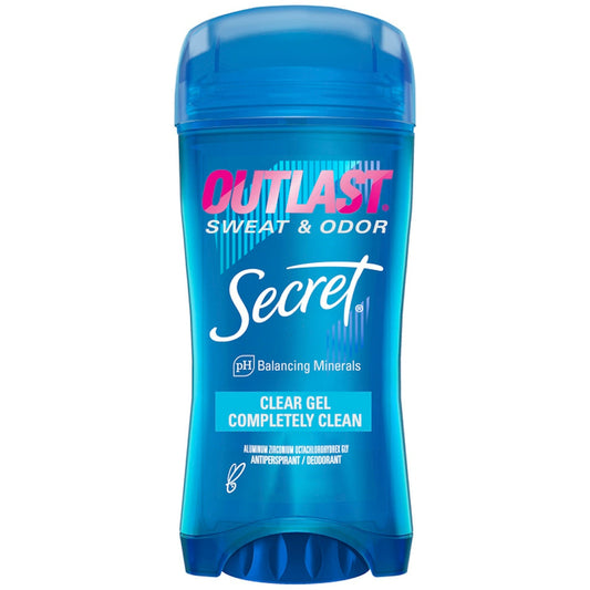 Pasteur Pharmacy Secret Antiperspirant Deodorant in clear gel, 2.6 oz, designed to control sweat and odor with a completely clean scent