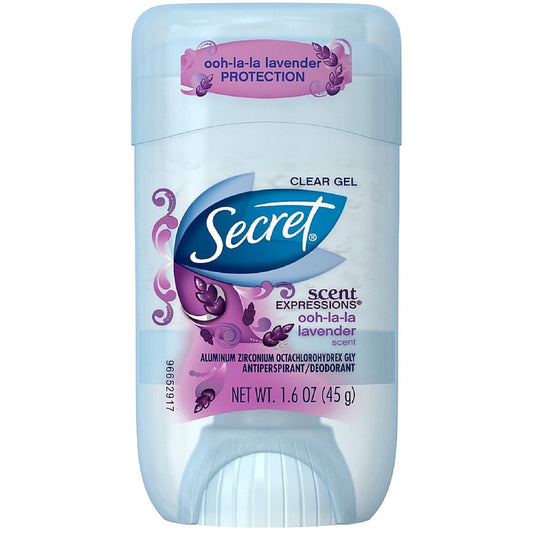 Secret Luxe Lavender antiperspirant and deodorant in clear gel form with lavender scent, from Pasteur Pharmacy.