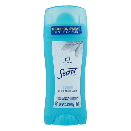 Pasteur Pharmacy Secret pH Balanced Unscented Invisible Solid Antiperspirant and Deodorant, 2.6oz, in a clear container