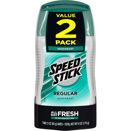 Speed Stick men's deodorant in regular scent, 3 oz twin pack, designed for freshness and odor protection