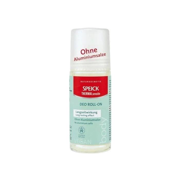 Speick Thermal Sensitive Deo Roll-On 50ml deodorant in a clear roll-on bottle with a white cap, designed for sensitive skin.