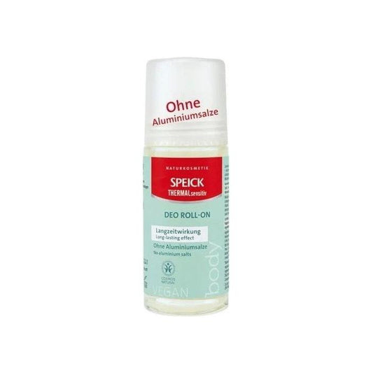 Speick Thermal Sensitive Deo Roll-On 50ml deodorant in a clear roll-on bottle with a white cap, designed for sensitive skin.