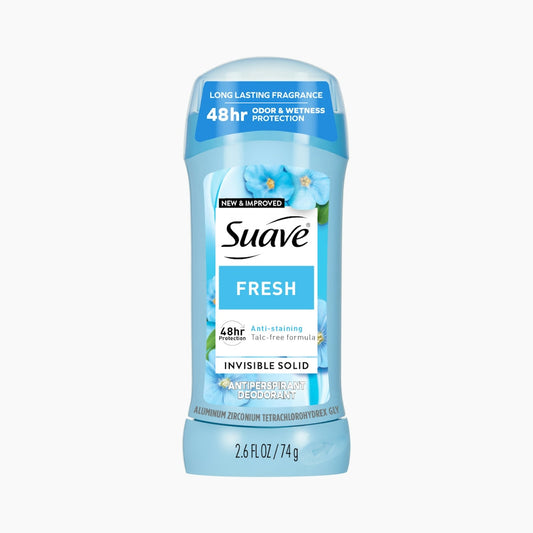 Suave Antiperspirant Deodorant Invisible Solid Fresh in 2.6 fl oz container, designed to keep you dry and fresh all day.