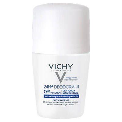 Vichy Deodorant 24 Hour for Sensitive Skin in 50 ml bottle, gentle and effective deodorant for sensitive skin.
