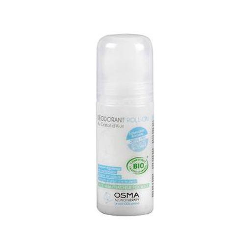 Osma Alunotherapy Menthol Deodorant Roll-on in 50ml bottle, featuring cooling menthol scent and natural aluminum-based formula.