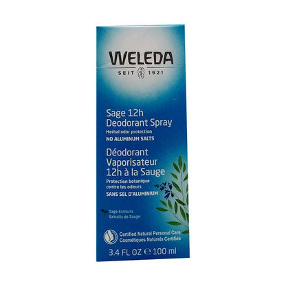 Weleda Sage Deodorant Spray in 3.4 oz bottle with natural sage scent, designed for freshness and odor protection.