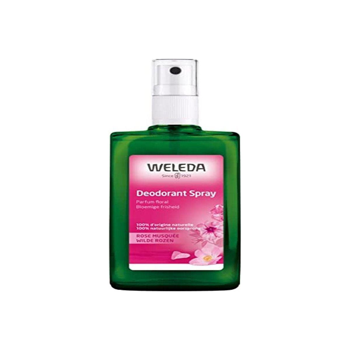 Weleda Wild Rose Deodorant Spray in 3.4 oz bottle, natural deodorant with floral scent, designed to keep you fresh all day.