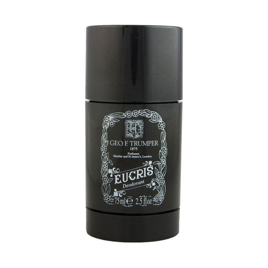 Geo. F. Trumper Eucris deodorant stick in 75ml, natural scent, creamy texture, displayed on a clean background.