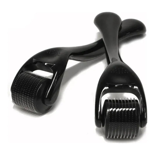 Vida Smart Derma Roller DRS 540 with 0.25mm titanium needles for hair regrowth, matte black, used for skin and scalp stimulation.
