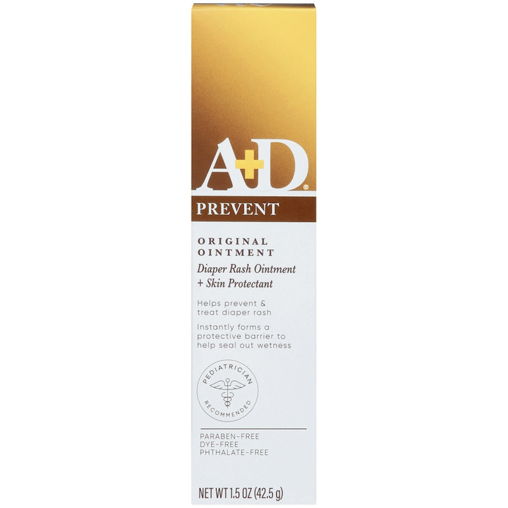 A+D Original Diaper Rash Ointment and Skin Protectant for babies in a 1.5 oz tube, designed to treat diaper rash and soothe skin.