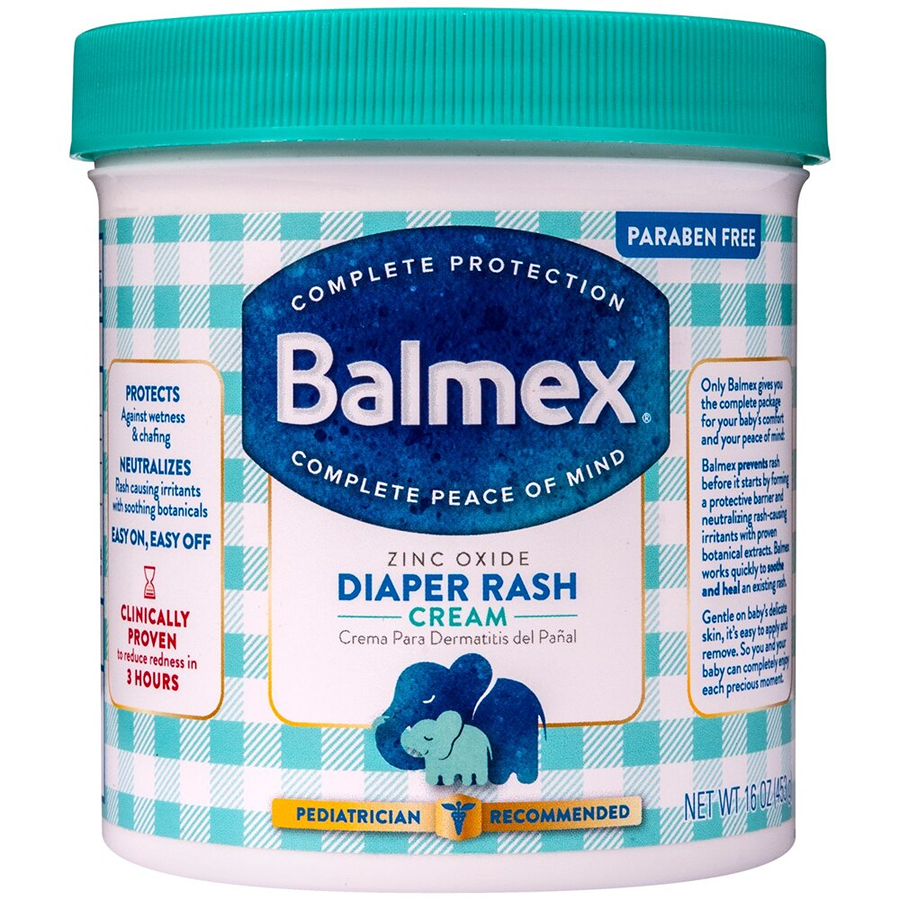 Balmex Complete Zinc Oxide Protection Diaper Rash Cream in a 16 oz tube, designed for diaper rash treatment and skin soothing.