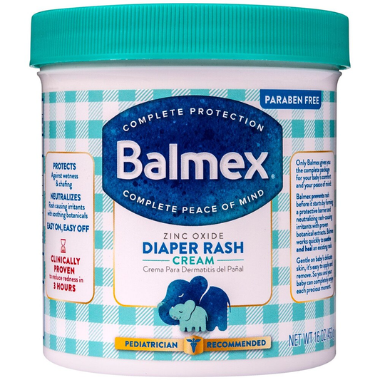 Balmex Complete Zinc Oxide Protection Diaper Rash Cream in a 16 oz tube, designed for diaper rash treatment and skin soothing.