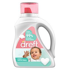 Dreft Active Baby Liquid Laundry Detergent for diapers, hypoallergenic, 32 loads, helps remove 99% of baby food stains, in a bottle
