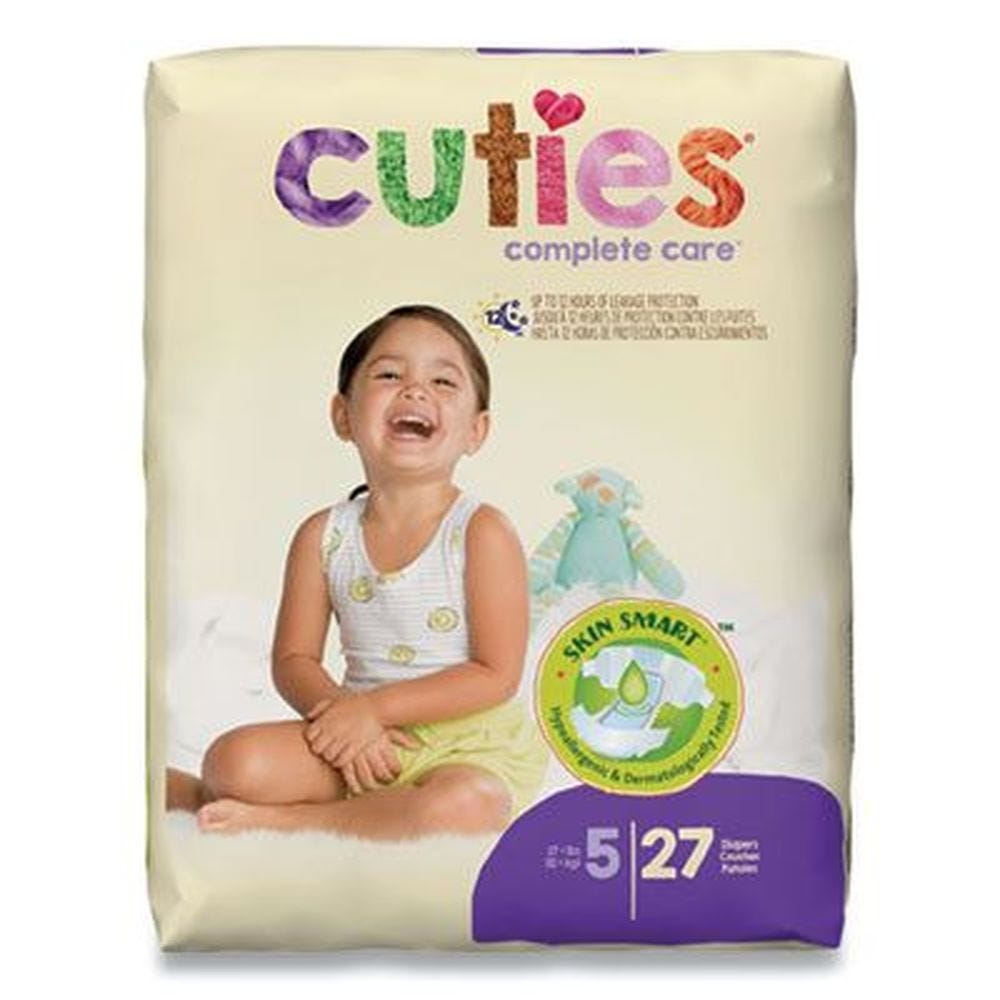 Cuties Premium Jumbo Diapers Size 5 for over 27 lbs, soft and absorbent diaper product by Pasteur Pharmacy.
