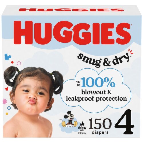 Huggies Size 4 baby diapers in a pack, featuring soft, absorbent material and colorful packaging from Pasteur Pharmacy.
