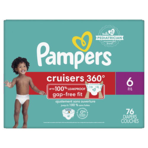 Pampers Cruisers 360 S6 large-sized diapers for toddlers, featuring soft, breathable material and secure fit for active babies.
