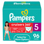 Pampers Cruisers Diapers 360 S5 Huge size, soft and absorbent baby diapers with stretchy fit, designed for comfort and leak protection.