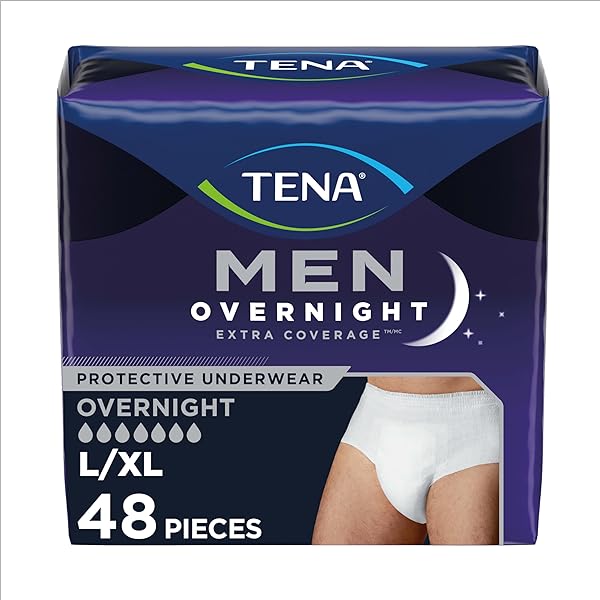 TENA men's incontinence underwear in X-Large, maximum absorbency, cottony-soft fabric, 56-count pack, designed for bladder control.