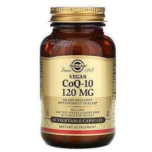 Solgar CoQ-10 120mg dietary supplement in 60 vegetable capsules, natural supplement for energy and heart health.