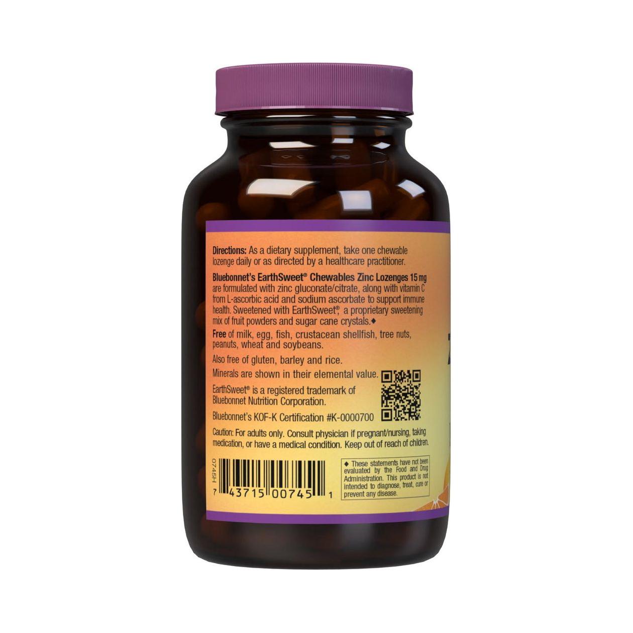 Bluebonnet EarthSweet Zinc orange flavor dietary supplement lozenges by Pasteur Pharmacy, 60-count, featuring orange-flavored zinc lozenges.