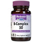 Bluebonnet Nutrition B-Complex 50 high potency dietary supplement capsules in a jar, with 100 vegetable capsules.
