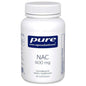Pure Encapsulations NAC 600mg dietary supplement capsules, showing 90 capsules in a bottle for immune support and antioxidant health.