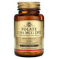 Solgar Folate (Metafolin) 800 mcg dietary supplement bottle with 100 tablets, displayed on a plain background.