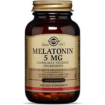 Solgar Melatonin 5mg dietary supplement in 60 nuggets, natural sleep aid, produced by Pasteur Pharmacy.