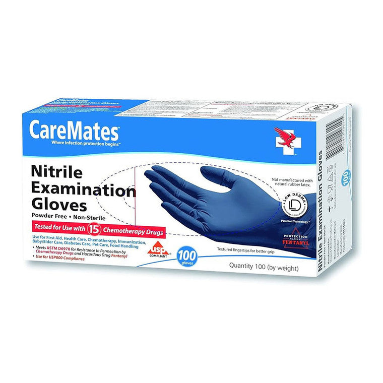 CareMates™ Nitrile Exam Gloves in Berry Blue, small size, disposable gloves for medical or cleaning use, 100 count.