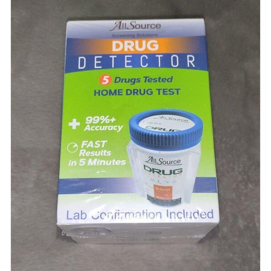 AllSource 5 Panel Home Drug Test kit for drug detection, featuring clear labels and packaging from Pasteur Pharmacy.