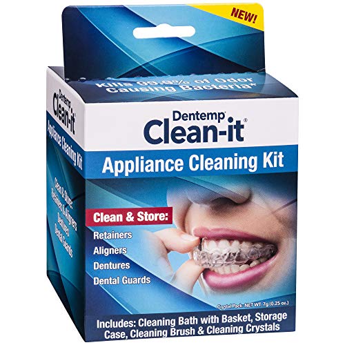 Dentemp Clean-It dental appliance cleaning kit by Pasteur Pharmacy, featuring dry cleaning tools for oral device hygiene.