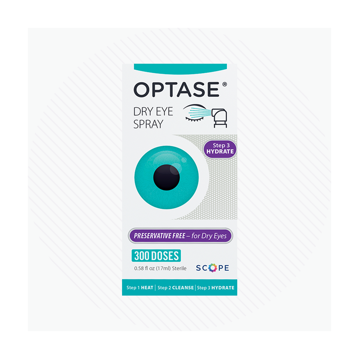 Optase Dry Eye Spray by Pasteur Pharmacy, 0.58 fl oz, in a small spray bottle for soothing dry eyes.