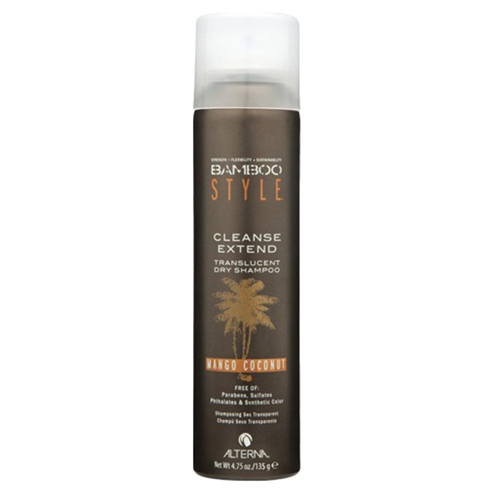 Alterna Bamboo Style Cleanse Extend Translucent Dry Shampoo in 135g bottle, featuring clear formula for fresh, oil-free hair.