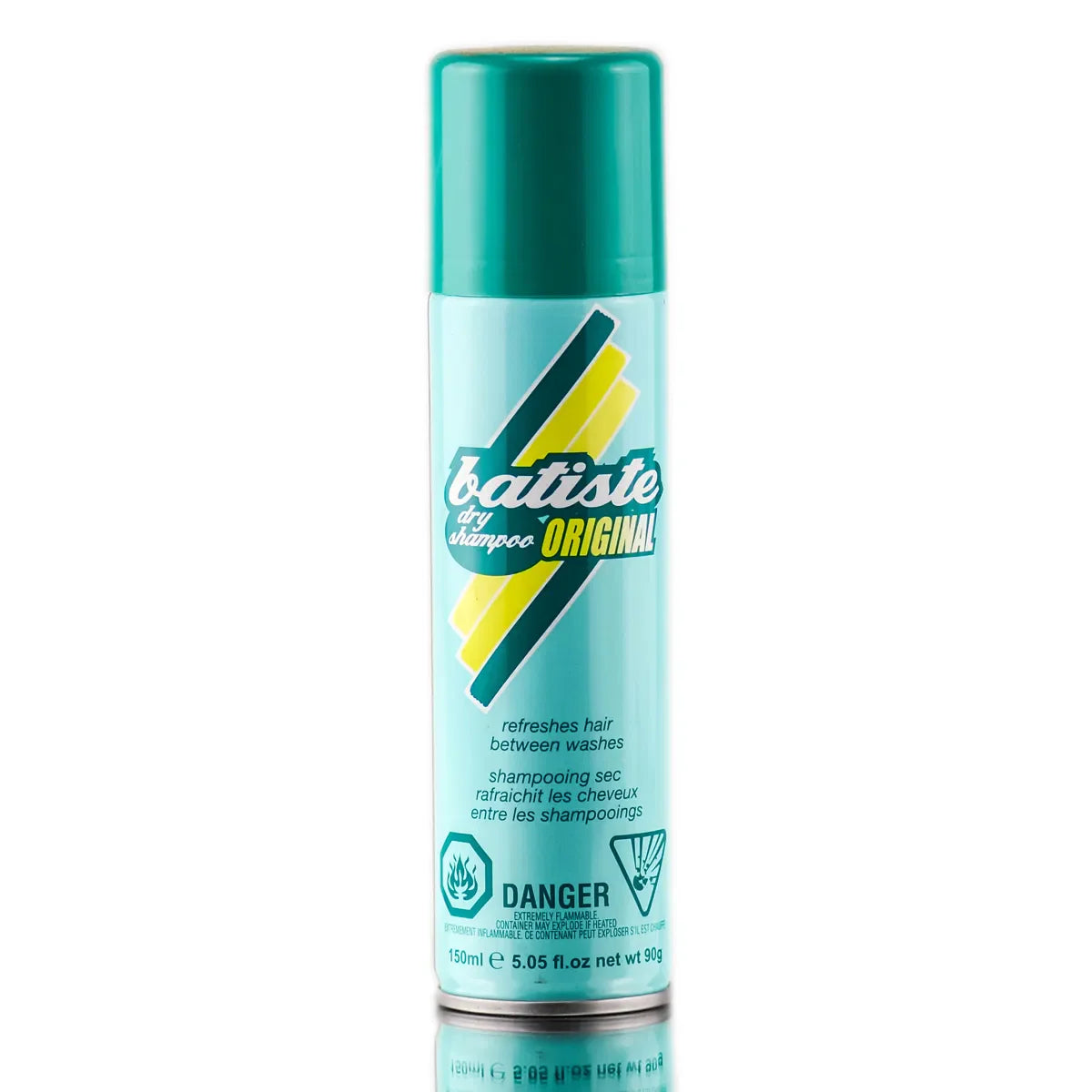 Batiste Colored Dry Shampoo in 5.05 oz bottle, featuring a spray nozzle and colorful packaging for quick hair refresh.