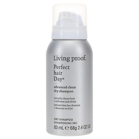 Living Proof Perfect Hair Day dry shampoo in 2.4 oz bottle, visibly showcasing the product for clean, refreshed hair.