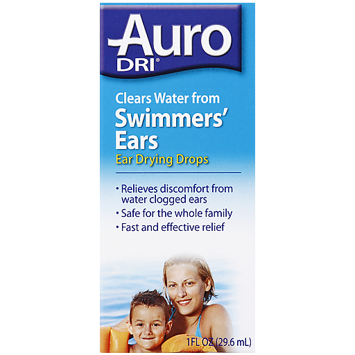 Auro Dri Swimmers' Ears Ear Drying Drops in a small bottle, designed for ear care to dry out moisture after swimming.