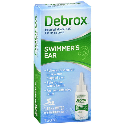 Debrox Swimmer's Ear Drops by Pasteur Pharmacy in a 1 fl oz bottle, used for ear cleaning and relief from water-related ear discomfort.