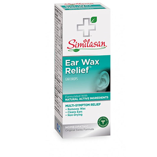 Similasan Ear Wax Relief Drops in 0.33 fl oz bottle, natural ear drops for ear wax removal by Pasteur Pharmacy.