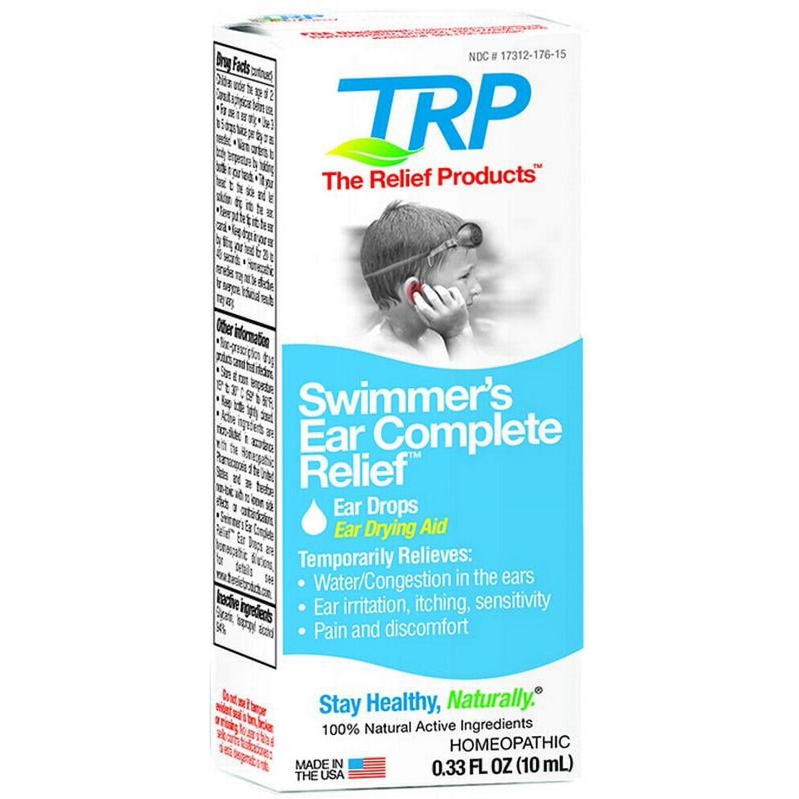 Pasteur Pharmacy Swimmer's Ear Relief Products ear drops in 0.33 oz bottle, designed to soothe and protect ears from water irritation.