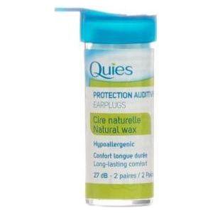 Two pairs of Quies Auditive Protection Cire Naturelle ear protection in natural wax, designed for comfortable hearing safety.