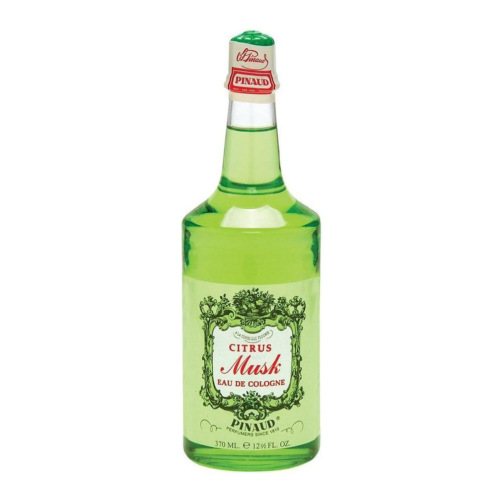 Clubman Pinaud Citrus Musk Eau De Cologne bottle, 12.5 oz, with citrus and musk scent, in a clear glass bottle.