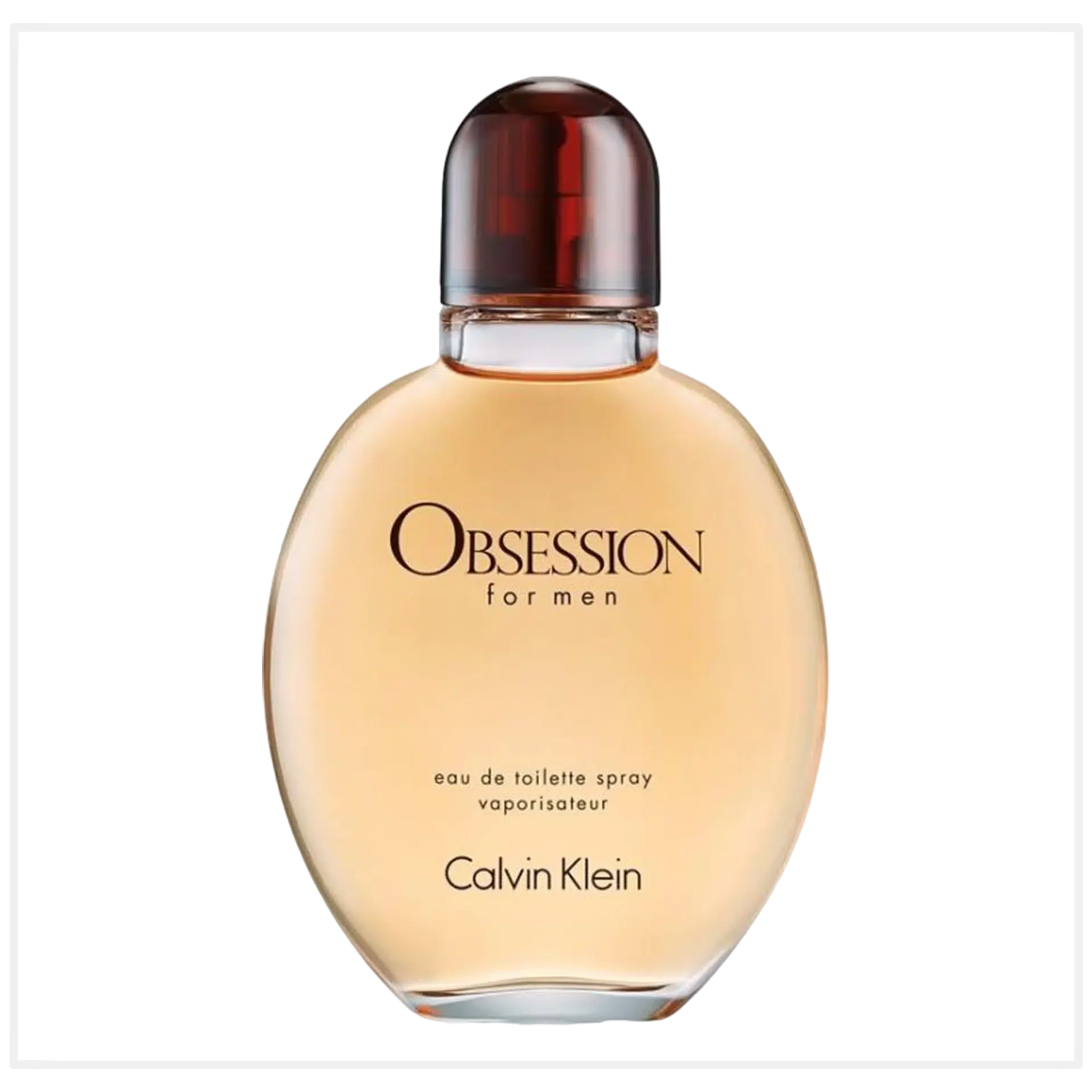Calvin Klein Obsession for Men Eau De Toilette spray bottle with sleek design and branding, ready for use.