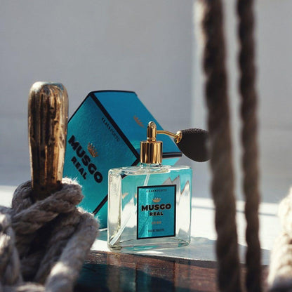 Claus Porto Musgo Real Alto Mar Eau De Toilette 100ml bottle with elegant packaging, fresh maritime scent, and classic design.