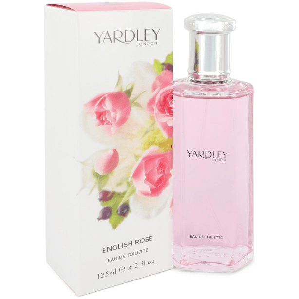 Yardley English Rose Eau De Toilette Spray 4.2oz bottle with floral rose label and elegant packaging.